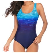 Aayomet One Piece Bathing Suit for Women Underwire Push Up Padded Swimwear Diamond Strap Swimsuit Tummy Control Bathing Suit Clearance (Blue, XXXL)